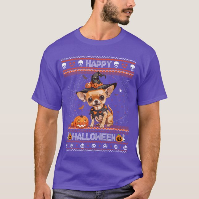 Camiseta Feliz Halloween Feo Chihuahua Howlowe Pumpkin D (Anverso)