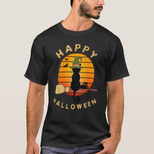 Camiseta Feliz Halloween Gatitos Lindos en Escoba en Hermos