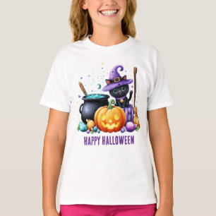 Camiseta Feliz Halloween Gato Bruja Negra
