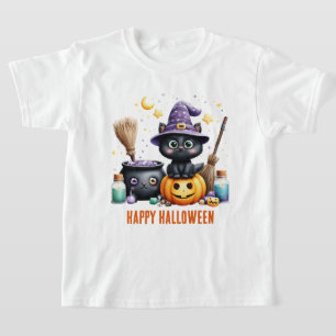 Camiseta Feliz Halloween Gato Bruja Negra