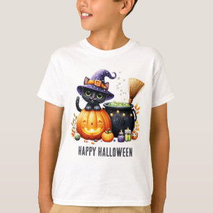 Camiseta Feliz Halloween Gato Bruja Negra