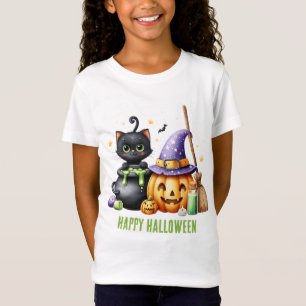 Camiseta Feliz Halloween Gato Bruja Negra