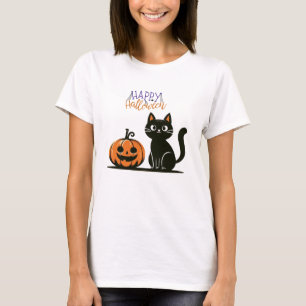 Camiseta Feliz Halloween gato y calabaza