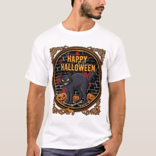 Camiseta Feliz Halloween Gatos Negros Calabazas Huesos_1