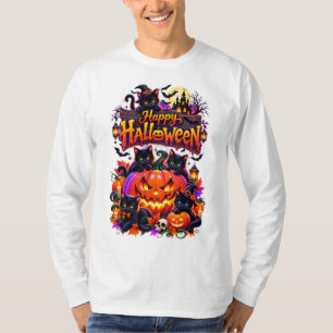 Camiseta Feliz Halloween – Gatos Negros Espeluznantes y Res