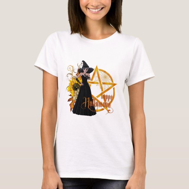 Camiseta Feliz Halloween Golden Pentagram Witch (Anverso)