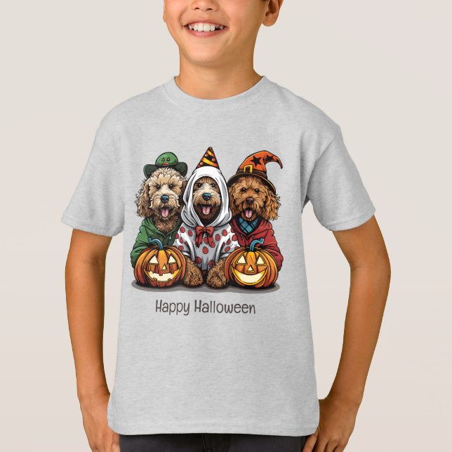 Camiseta Feliz Halloween Goldendoodle Dogs (Anverso)