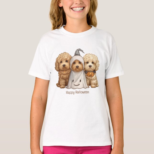Camiseta Feliz Halloween Goldendoodle Dogs (Anverso)
