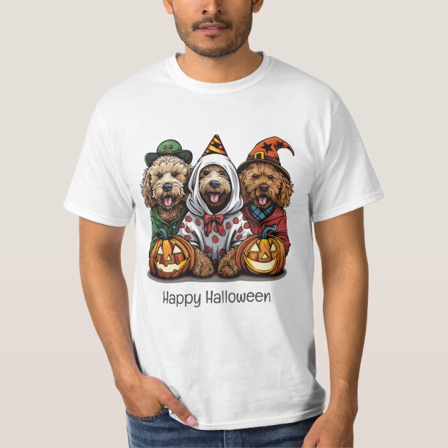 Camiseta Feliz Halloween Goldendoodle Dogs (Anverso)