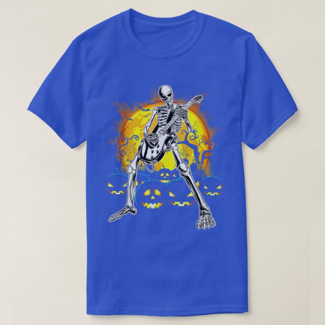 Camiseta Feliz Halloween Gracioso Skeleton Tocando Bomba De (Diseño del anverso)