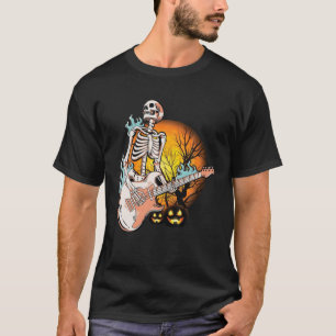 Camiseta Feliz Halloween Gracioso Skeleton Tocando Bomba De