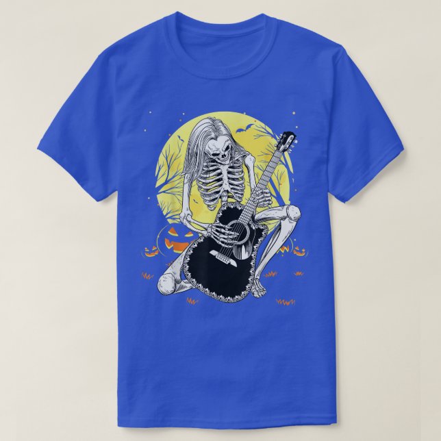 Camiseta Feliz Halloween Gracioso Skeleton Tocando Bomba De (Diseño del anverso)