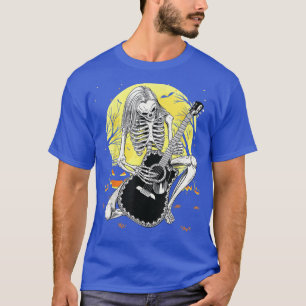 Camiseta Feliz Halloween Gracioso Skeleton Tocando Bomba De