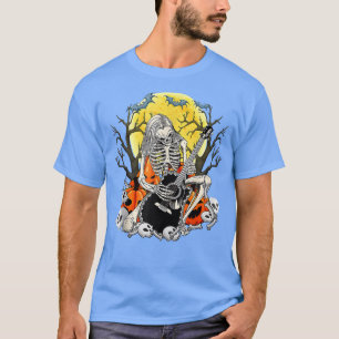 Camiseta Feliz Halloween Gracioso Skeleton Tocando Bomba De