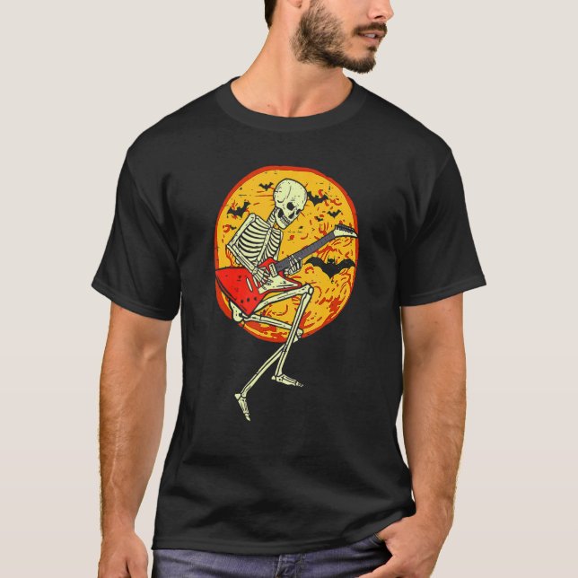 Camiseta Feliz Halloween Gracioso Skeleton Tocando Bomba De (Anverso)