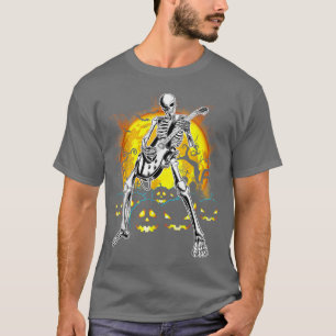 Camiseta Feliz Halloween Gracioso Skeleton Tocando Bomba De