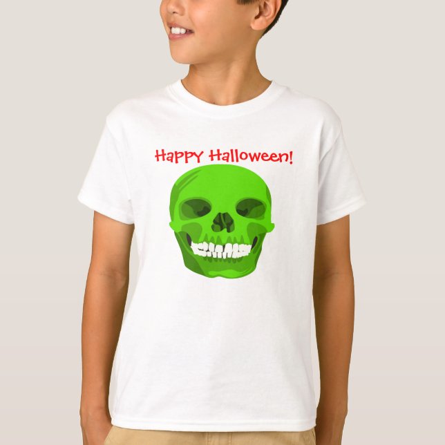 Camiseta Feliz Halloween Green cráneo Kid Tee (Anverso)