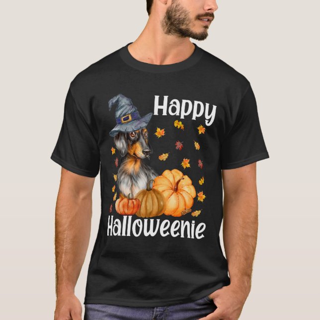 Camiseta Feliz Halloween Halloween Dachshund Witch Wiener (Anverso)
