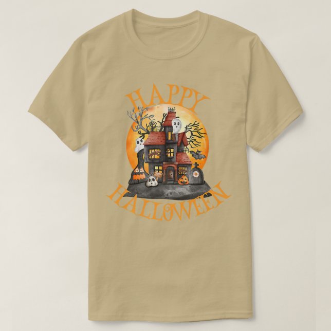Camiseta Feliz Halloween Hauned House Estética Fantasma (Diseño del anverso)