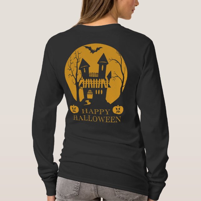 Camiseta Feliz Halloween Hauned House Long Sleeve (Reverso)