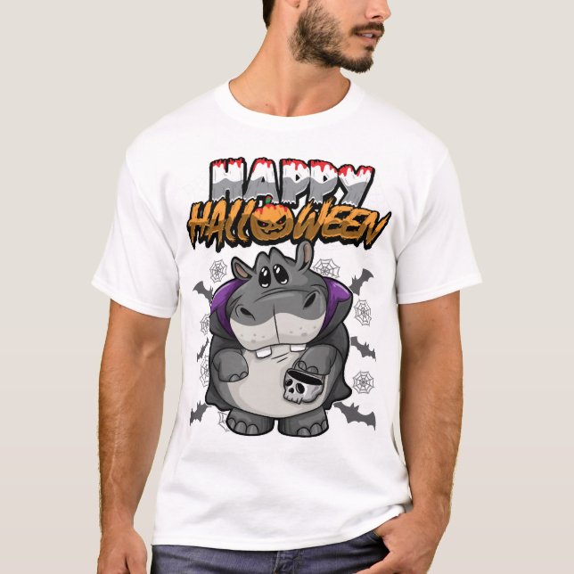 Camiseta Feliz Halloween Hipopótamo Disfrazado (Anverso)