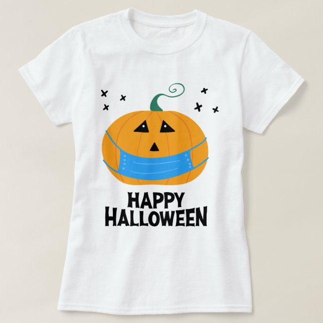 Camiseta Feliz Halloween | Jack O Lantern Con Una Máscara (Diseño del anverso)