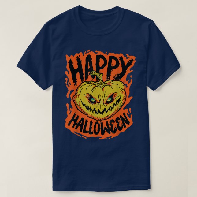 Camiseta Feliz Halloween JackoLantern Calabaza abajo (Diseño del anverso)