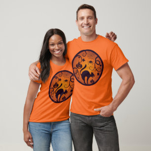 Camiseta Feliz Halloween linterna gato negro arañas y murci