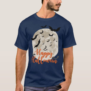 Camiseta Feliz Halloween luna llena con murciélagos