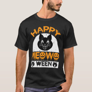 Camiseta Feliz Halloween Meow O Ween Gato Negro Lindo Fiest