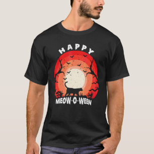 Camiseta Feliz Halloween Meow O Ween Gato Negro Lindo Fiest