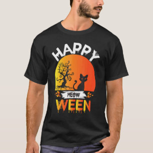 Camiseta Feliz Halloween Meow O Ween Gato Negro Lindo Fiest