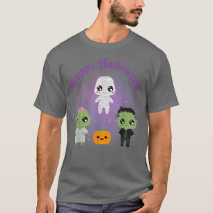 Camiseta Feliz Halloween Monsters Mummy Frankenstein Zombie