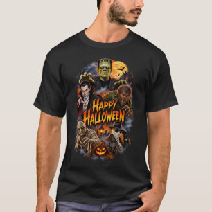 Camiseta Feliz Halloween Monstruos Clásicos Horror Vintage