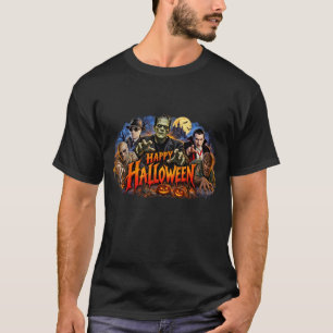 Camiseta Feliz Halloween Monstruos Clásicos Horror Vintage