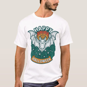 Camiseta Feliz Halloween Murciélago Blanco Telaraña Arañas_