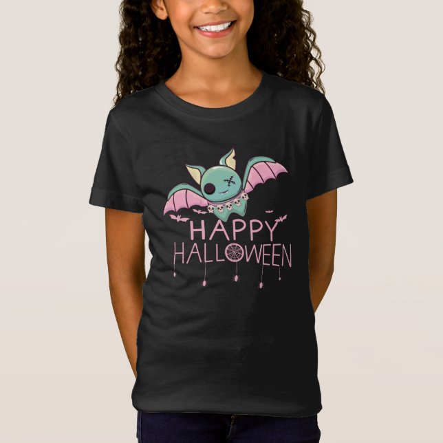 Camiseta Feliz Halloween Murciélago Bonito (Anverso)