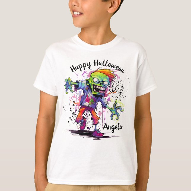 Camiseta Feliz Halloween niños Zombie Colorful (Anverso)