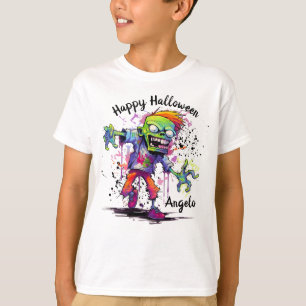 Camiseta Feliz Halloween Niños Zombie Colorido