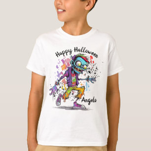 Camiseta Feliz Halloween Niños Zombie Salpicadura Colorida