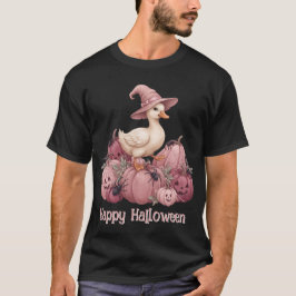 Camiseta Feliz Halloween Pato Bruja Lindo & Calabazas Rosad