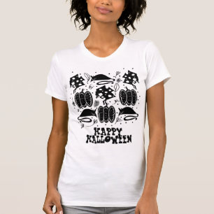 Camiseta Feliz Halloween Patrón de Doodle de Rata Negra