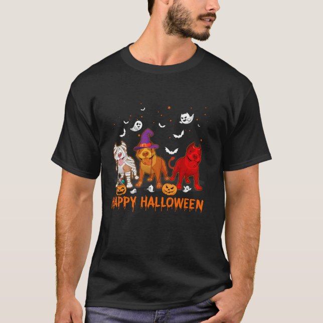 Camiseta Feliz Halloween Pitbull Witch Devil Pumpkin Pitbul (Anverso)