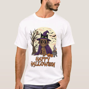Camiseta Feliz Halloween Pug Sombrero de Bruja Caldero Cala