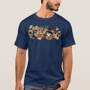 Camiseta Feliz Halloween Pumpkins Pug And Corgi Retro Hallo
