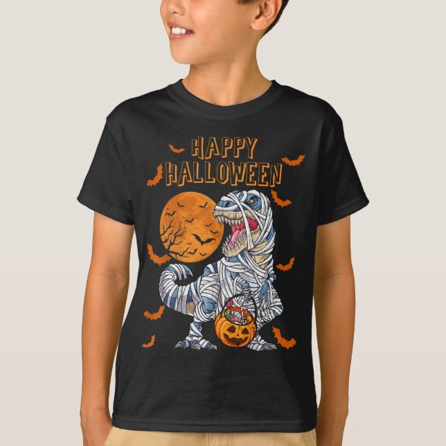 Camiseta Feliz Halloween Retro Dinosaurio Calabaza (Anverso)