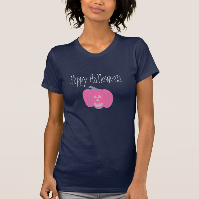 Camiseta Feliz Halloween Rosa Halloween Jack-o-lanterns (Anverso)
