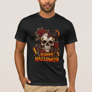 Camiseta Feliz Halloween Serpiente Calavera Gótica