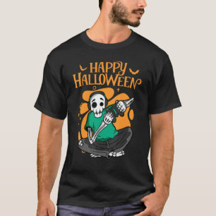 Camiseta Feliz Halloween Skeleton Gamer video juego de PC C