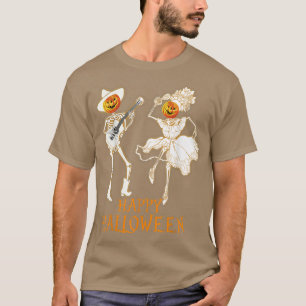 Camiseta Feliz Halloween Skeleton Pumpkin Tocando Guitarra 
